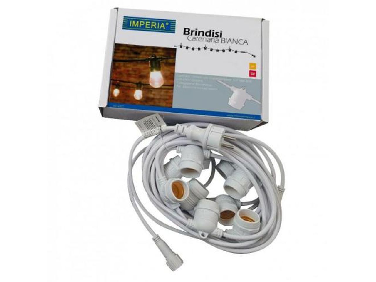 Catena di luci imperia brindisi misura 10mt con 10 porta lampade colore bianco piu' schuko