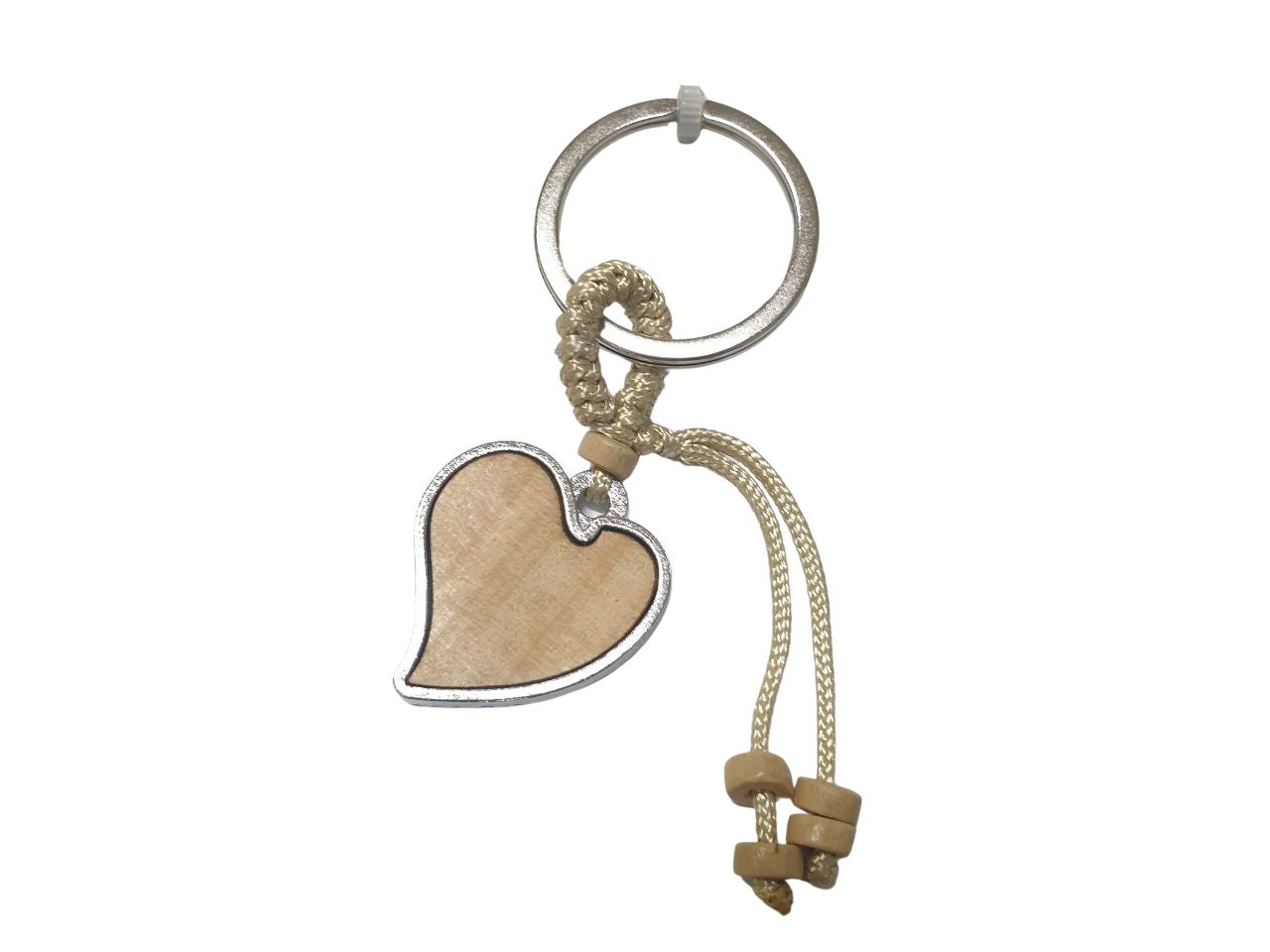 Portachiavi a forma di cuore in legno e metallo color naturale