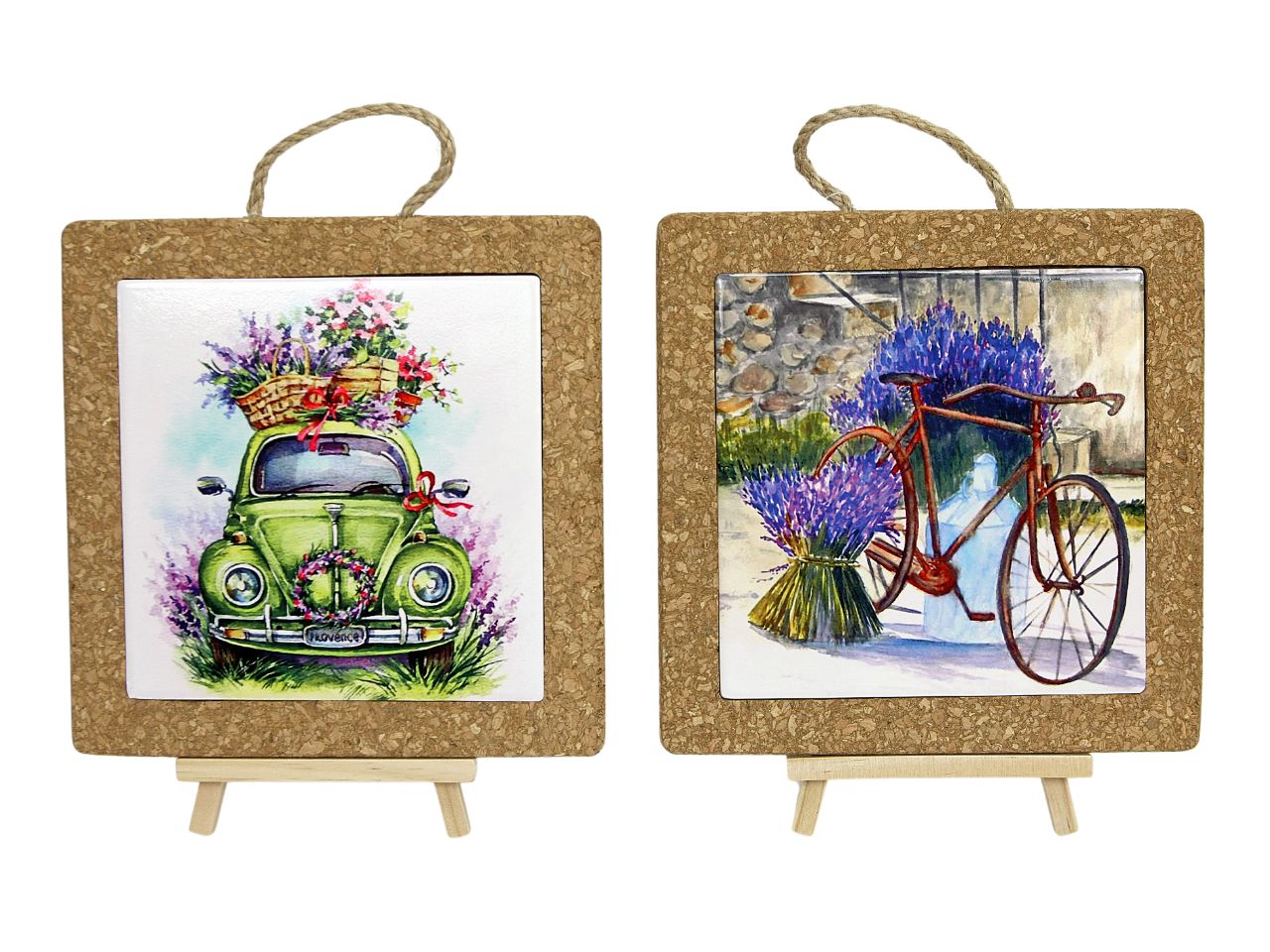 Sottopentola in ceramica e sughero decorazione lavanda misura 19,5x19,5x1cm con window box