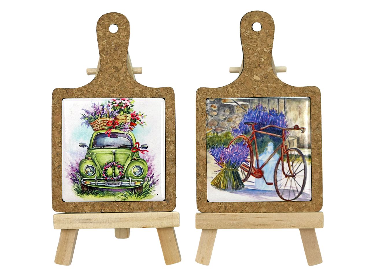 Tagliere calamita ceramica e sughero decorazione lavanda misura 7x11cm