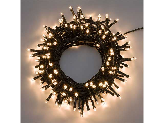 Catena 120led bianco caldo con 8 giochi di luce, filo verde 2+4,8mt uso interno/esterno
