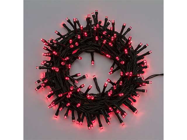 Catena 320led rossa con controller 8 giochi di luce, filo verde 2+12,8mt uso interno/esterno
