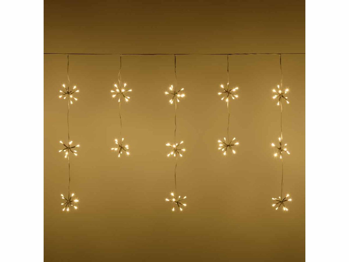Tenda luci Ice light bunch da 300 led bianco caldo composto da 30gruppi di 10led, 8 funzioni, 300xh.70cm cavo bianco per uso interno/esterno