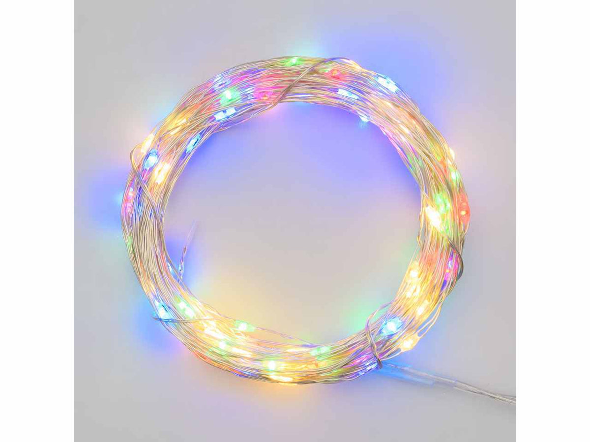 Luci in filo metallico a batteria multicolor in metallo 140 mini led uso interno filo argento a batteria