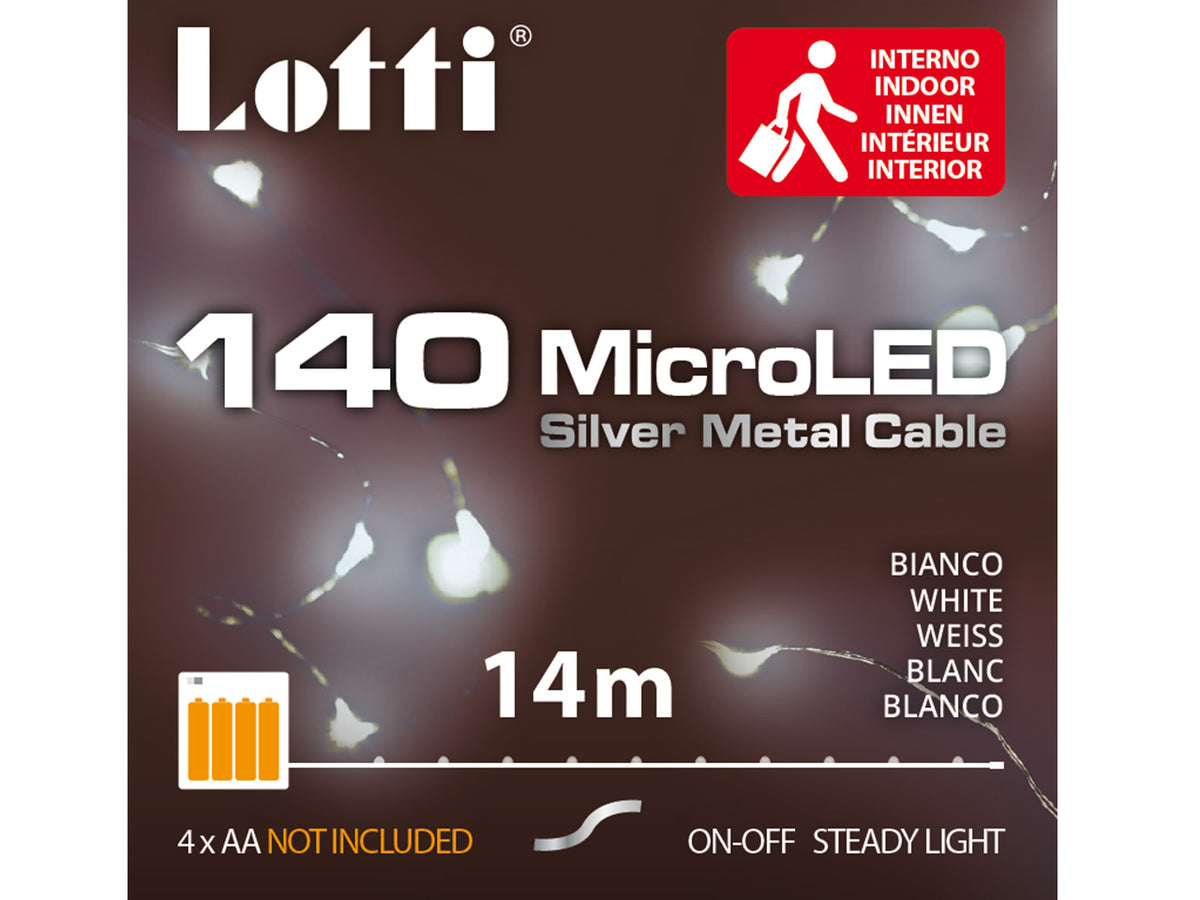 Luci con filo in metallo argento, 140 mini led bianco freddo, a batteria, uso interno