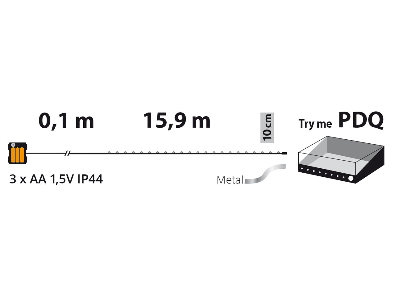 Filo metallo argento 16mt con 160micro led multicolor, giochi di luce a batteria 3xAA1,5V (non incluse) per uso interno/esterno IP44