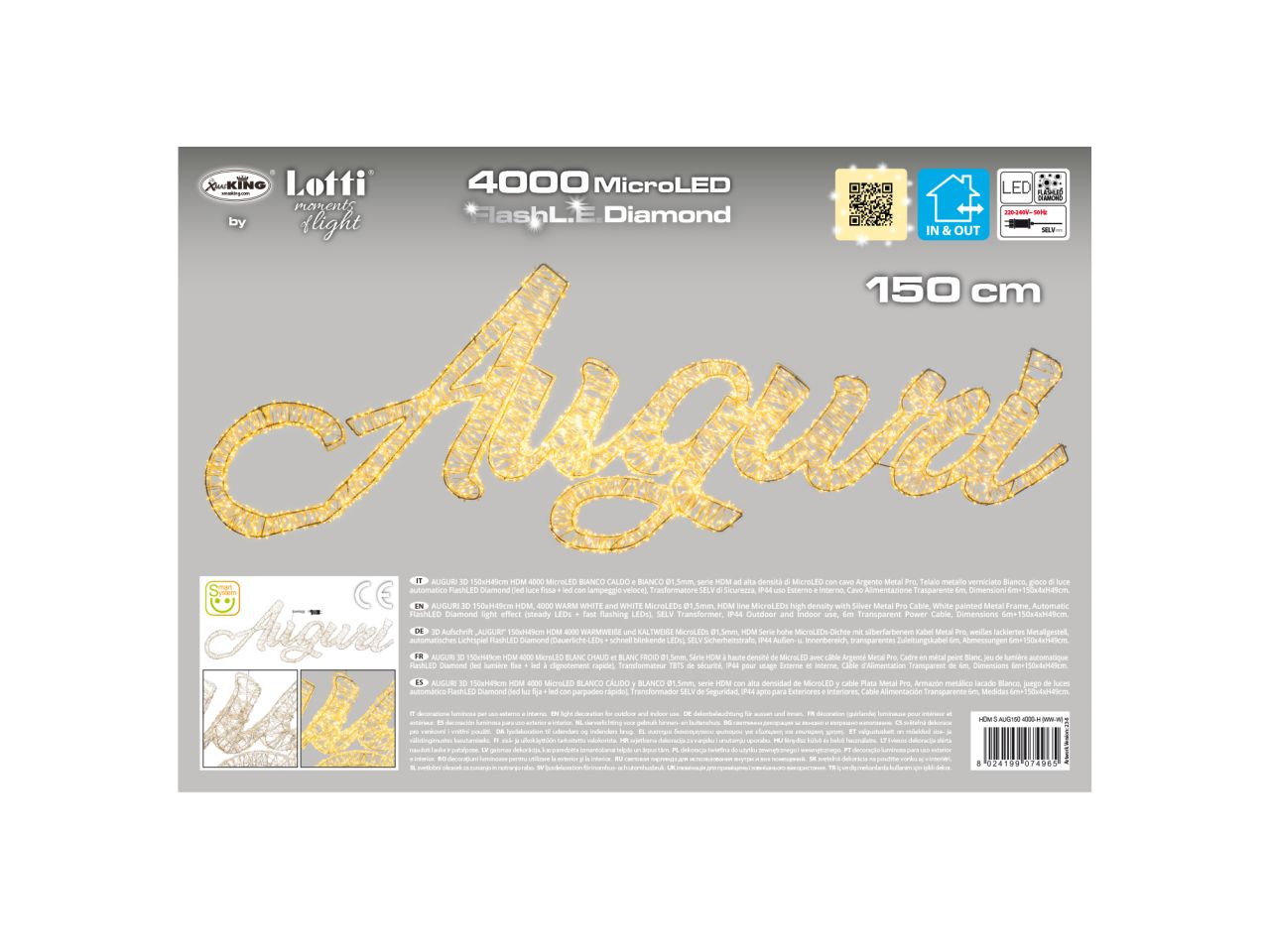 Scritta auguri 150xh.49cm 4000 microled bianco caldo e gioco di luce automatico flashled diamond, per uso interno/esterno