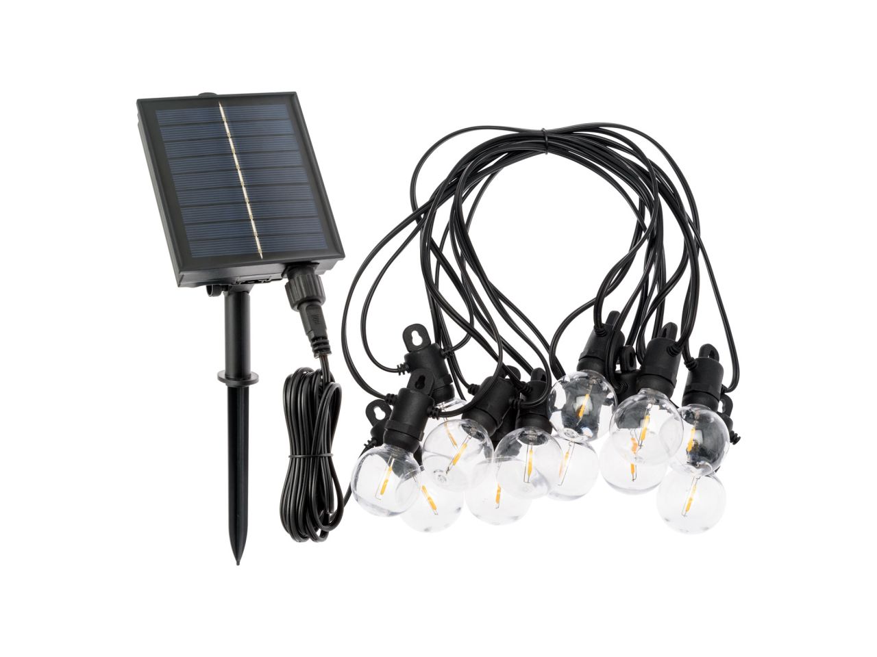 Catena di luci lineare solare misura 5m decorata party light con 12 lampadine in plastica trasparente antiurto led bianco caldo per uso esterno