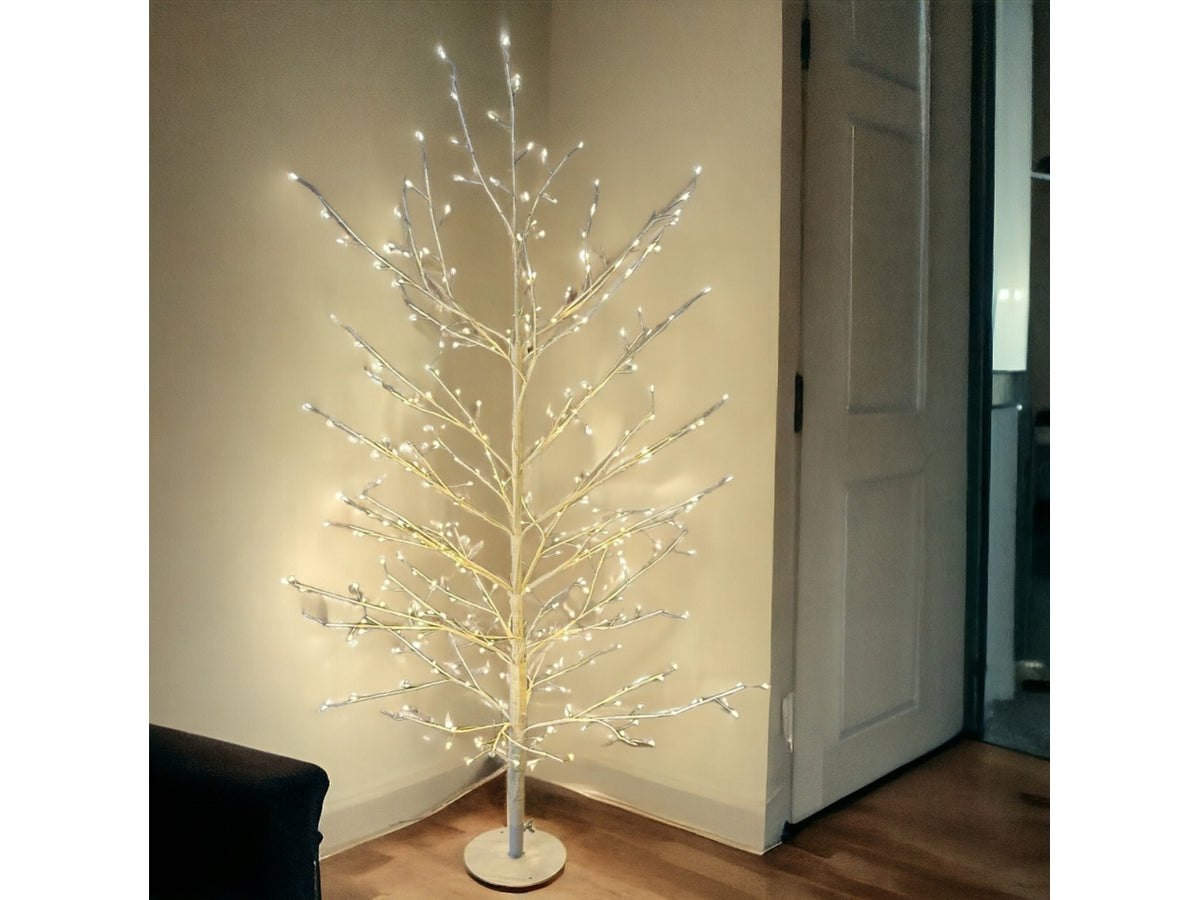 Albero tiglio bianco h.120cm 330 microled bianco caldo d.1,5mm cavo metal argento flashled base metallo diamond trasformatore selv esterno interno 4m+d.75xh.120cm