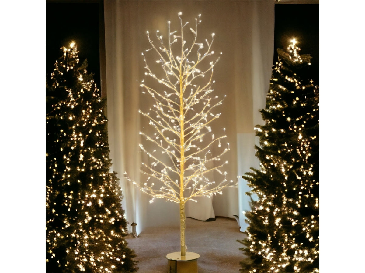 Albero tiglio champagne h.120cm 330 microled bianco caldo e bianco d.1,5mm cavo metal argento flashled base metallo diamond trasformatore selv esterno interno 4m+d.75xh120cm