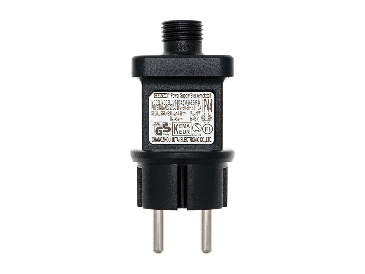Ricambio trasformatore opzionale con spina europea ip44 (cee7/4), uscita 4,5v dc max 6w 
wattaggio: 6 watt - modello: 4,5v
