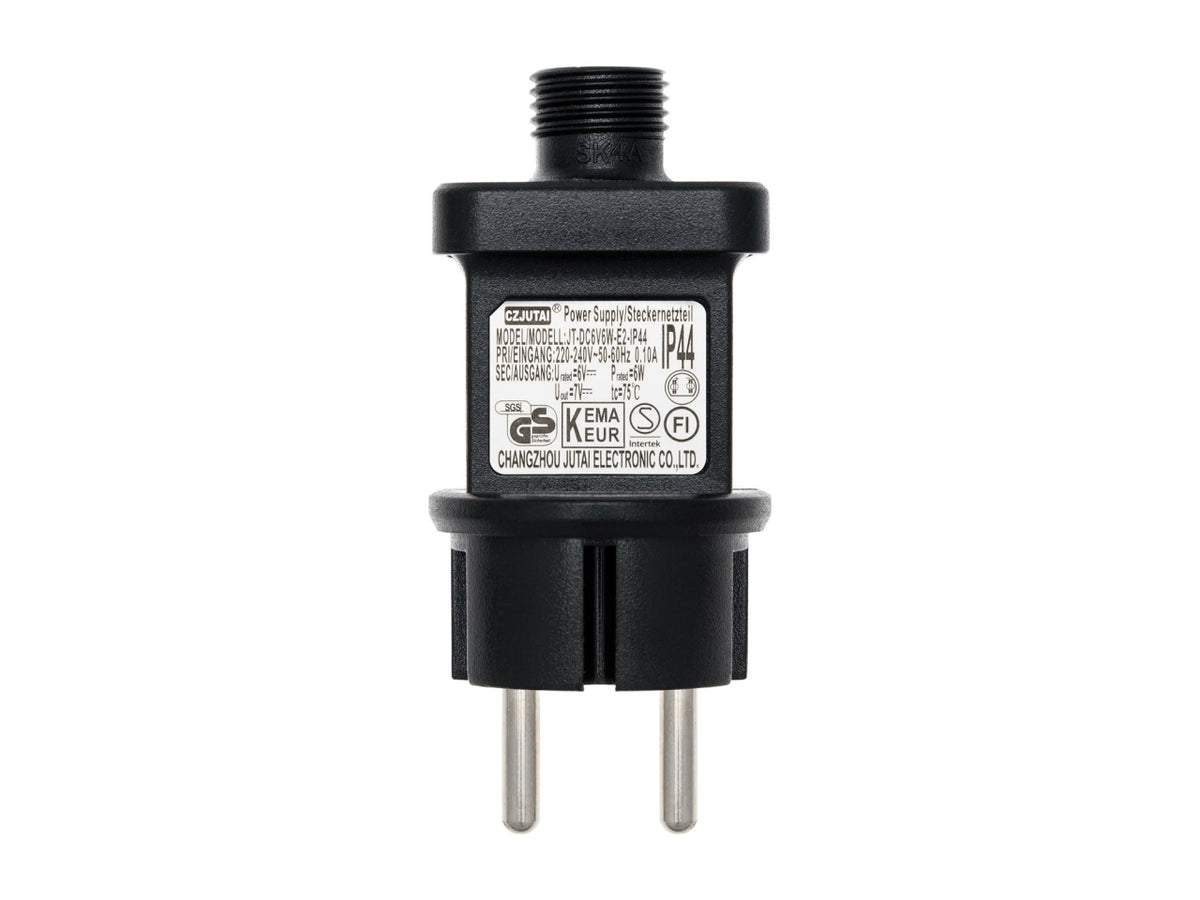 Ricambio trasformatore opzionale con spina europea ip44 (cee7/4), uscita 6v dc max 6w
wattaggio: 6 watt - modello: 6v