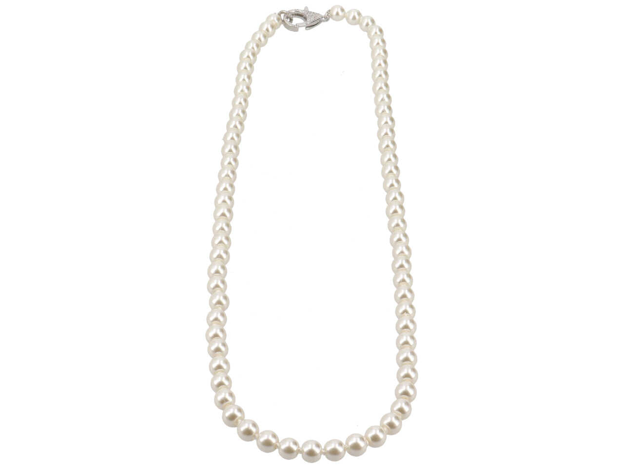 Collana con perla in vetro 8mmx60cm e chiusura metallo e zirconi