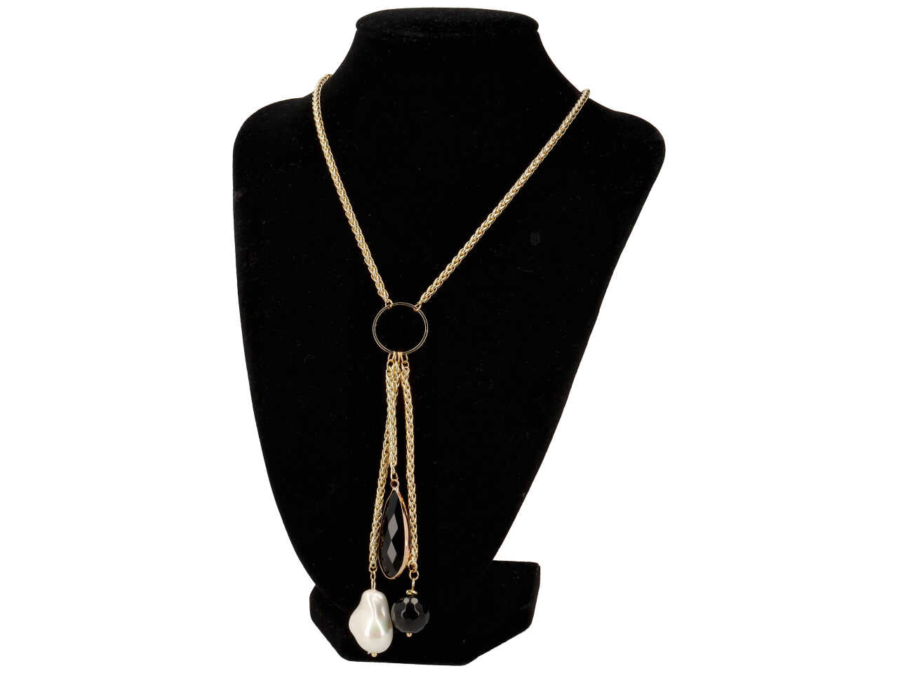 Collana in acciaio piu' cristallo piu' pietra piu' perla majorca