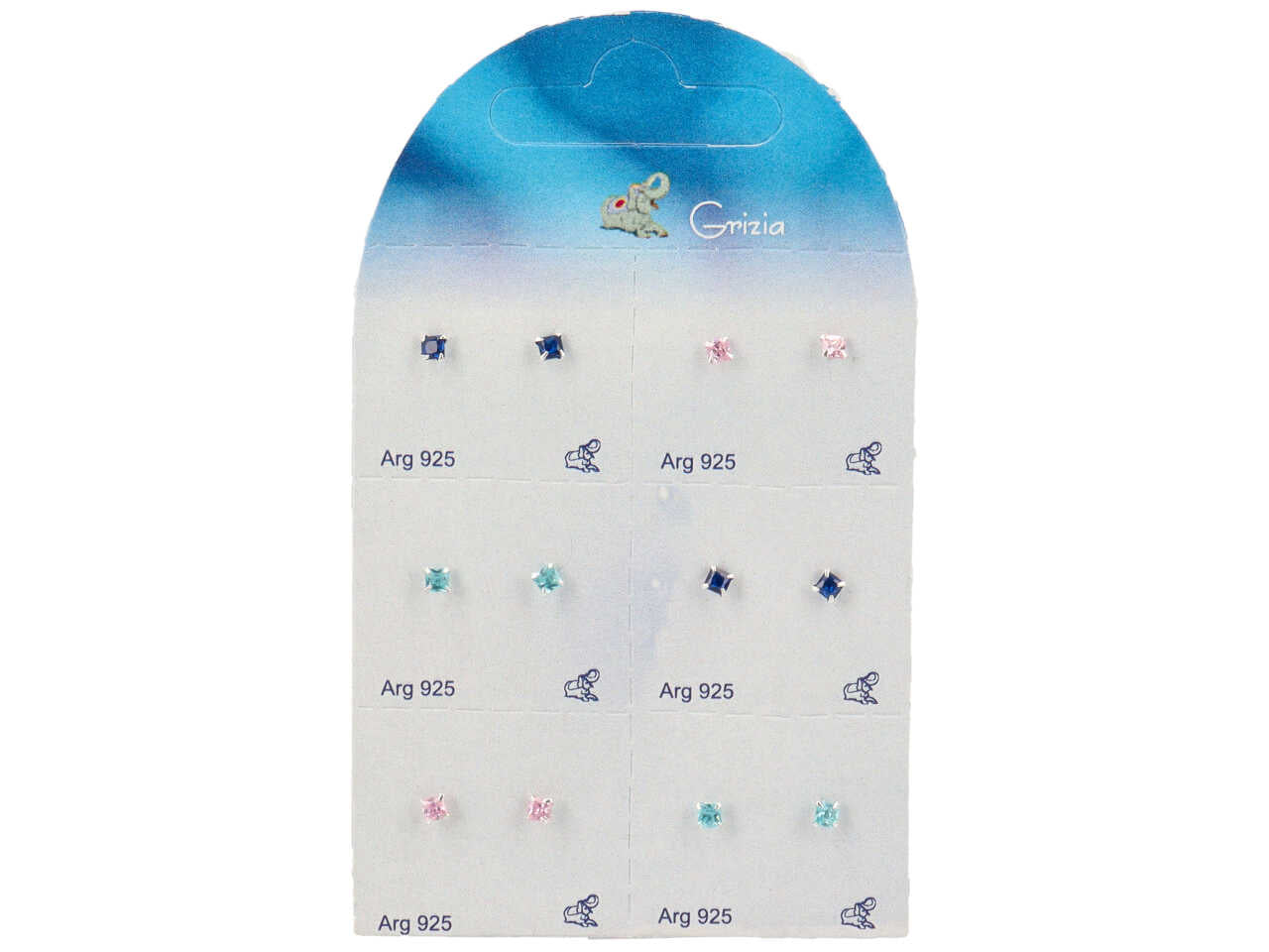 Orecchini con zirconi colorato 2,5mm quadrato in argento 925 - la confezione comprende 12 orecchini
