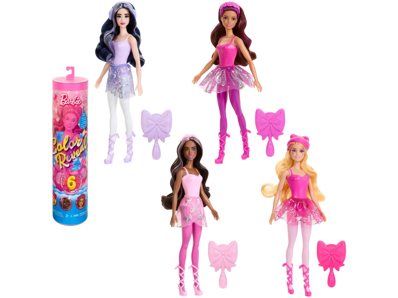 Barbie - Color Reveal Serie Ballerina assortimento bambole ispirate al Balletcore con 6 accessori a sorpresa da scoprire con effetto cambia colore giocattolo per bambini 3+ anni HRK17