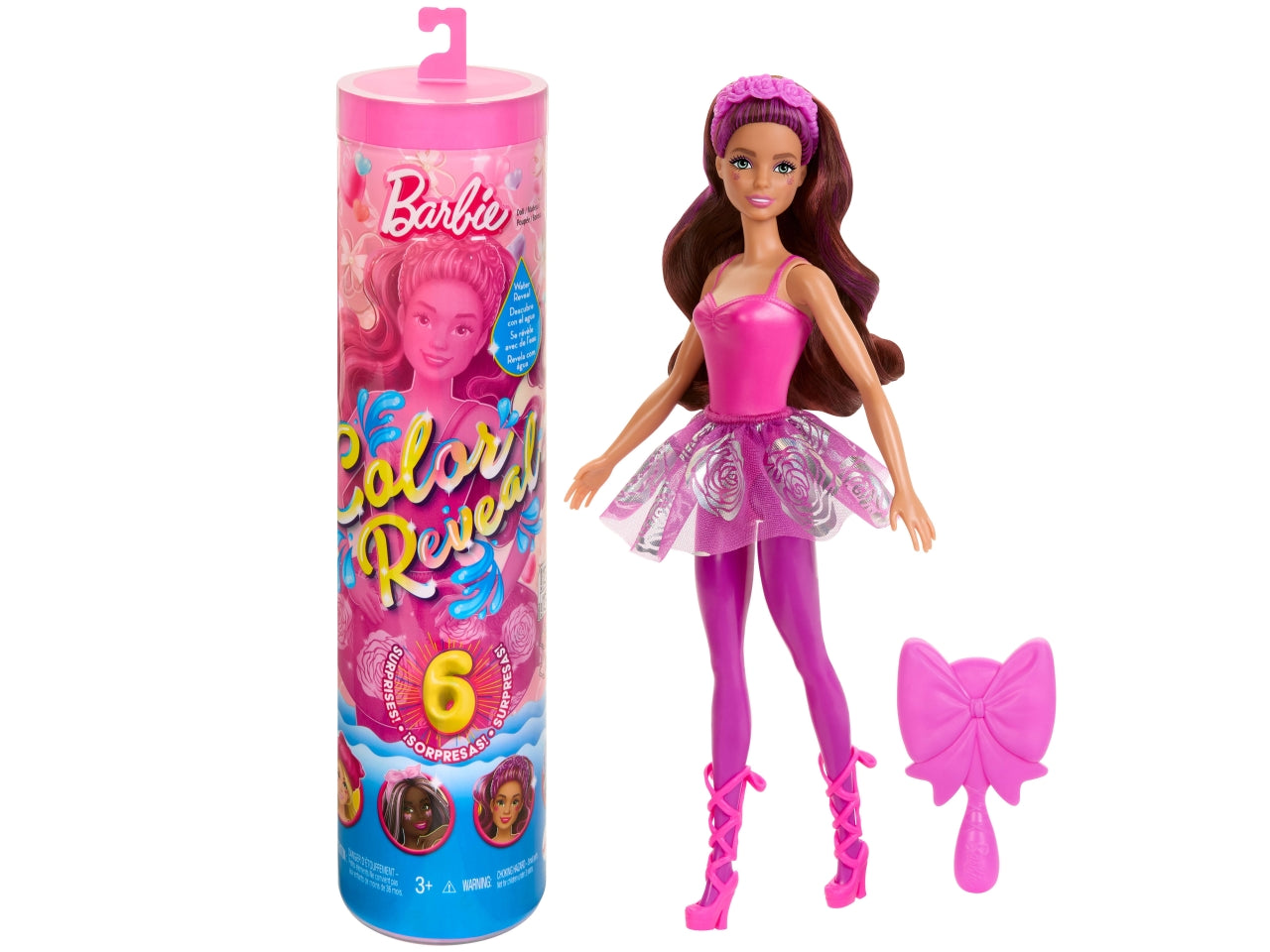 Barbie - Color Reveal Serie Ballerina assortimento bambole ispirate al Balletcore con 6 accessori a sorpresa da scoprire con effetto cambia colore giocattolo per bambini 3+ anni HRK17