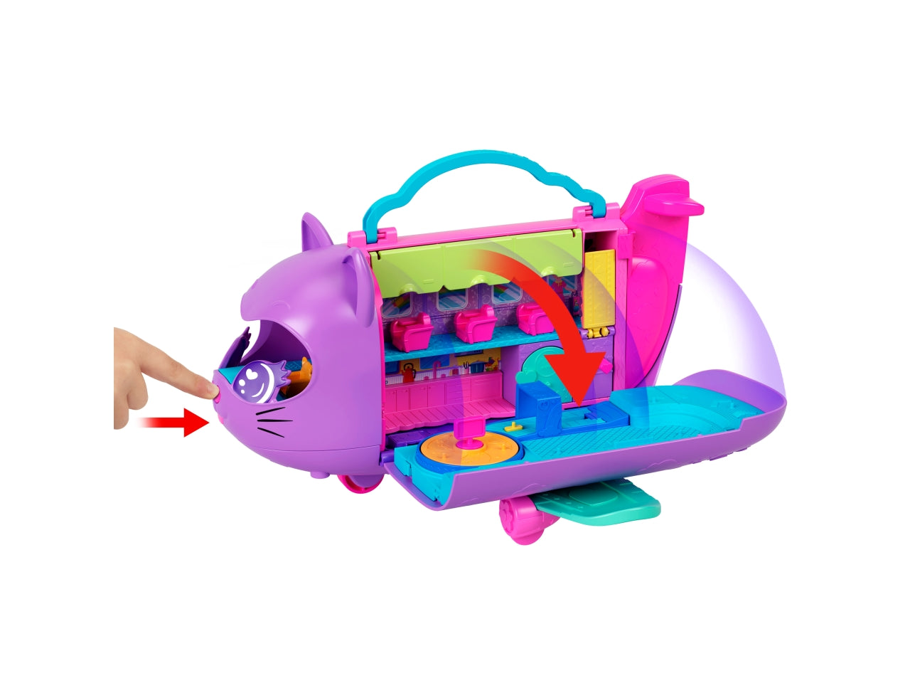 Polly pocket avventura a Rio, giocattolo aereo a forma di gattino per bimbe 4+ Mattel