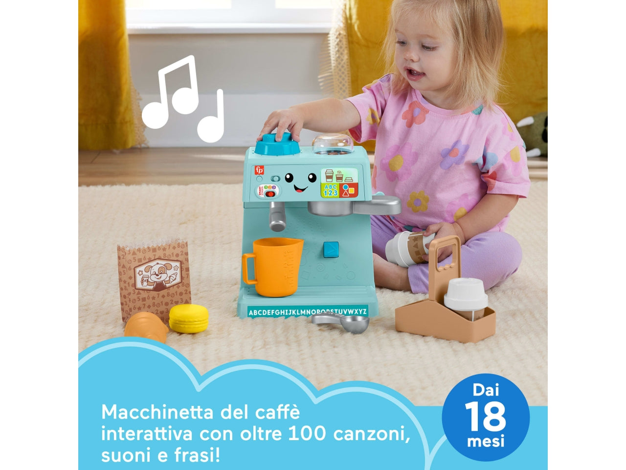 Fisher-Price - La Mia Prima Macchinetta del CaffÃ¨ set Smart Stages per l'apprendimento con pulsanti musica e suoni 2 tazze e 8 accessori inclusi giocattolo per bambini 18+ mesi HYT02