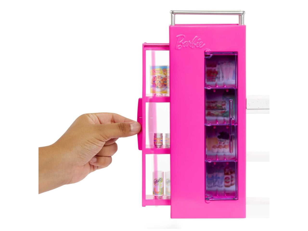 Barbie - Dispensa dei Sogni, playset estensione della cucina di Barbie con bambola inclusa e 25+ accessori, mobili per casa delle bambole e adesivi a tema cibo, giocattolo per bambini, 3+ anni - Mattel
