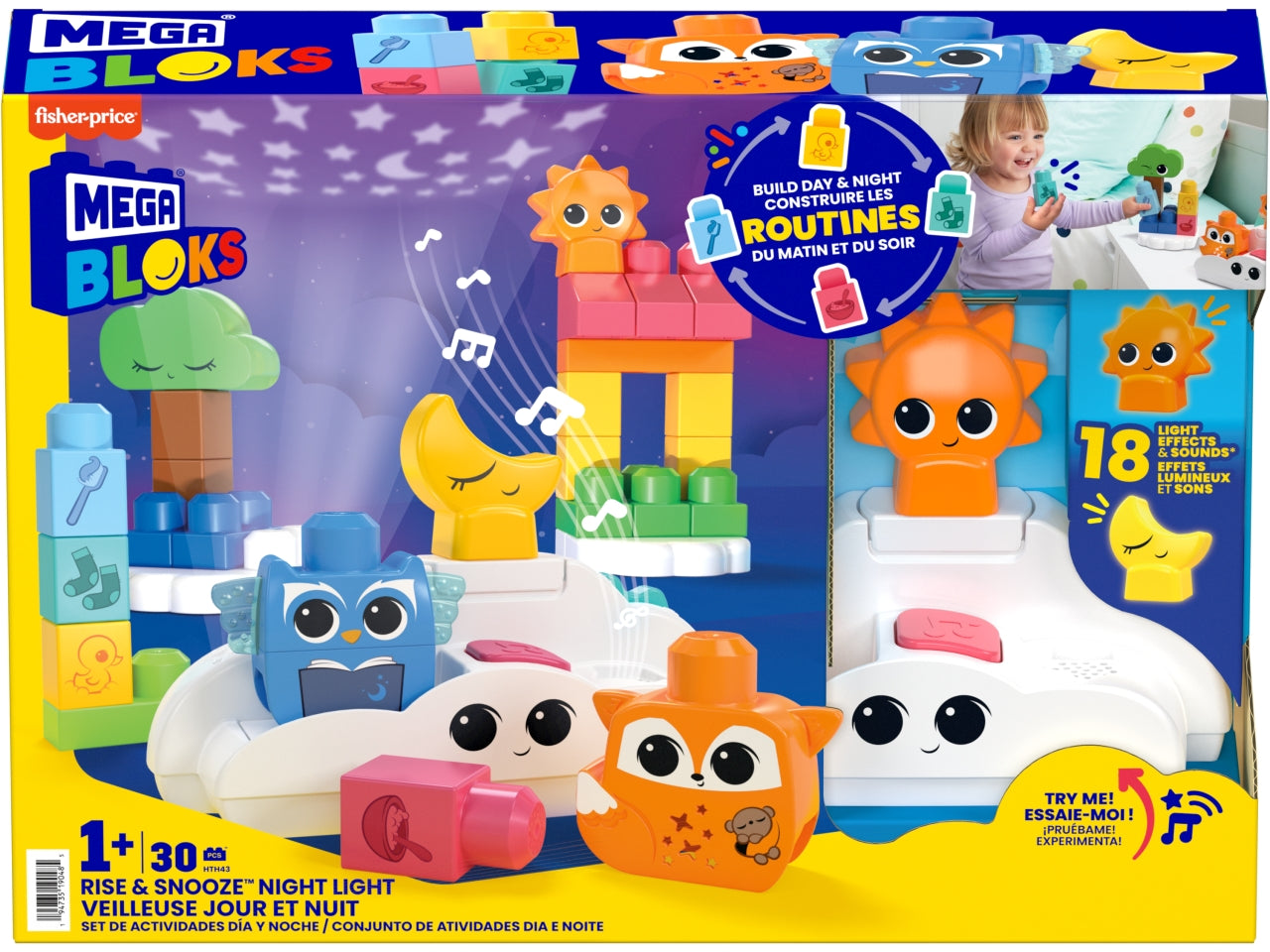 MEGA BLOKS Luce Notturna Rise & Snooze, set da costruire con 30 pezzi | Mattel
