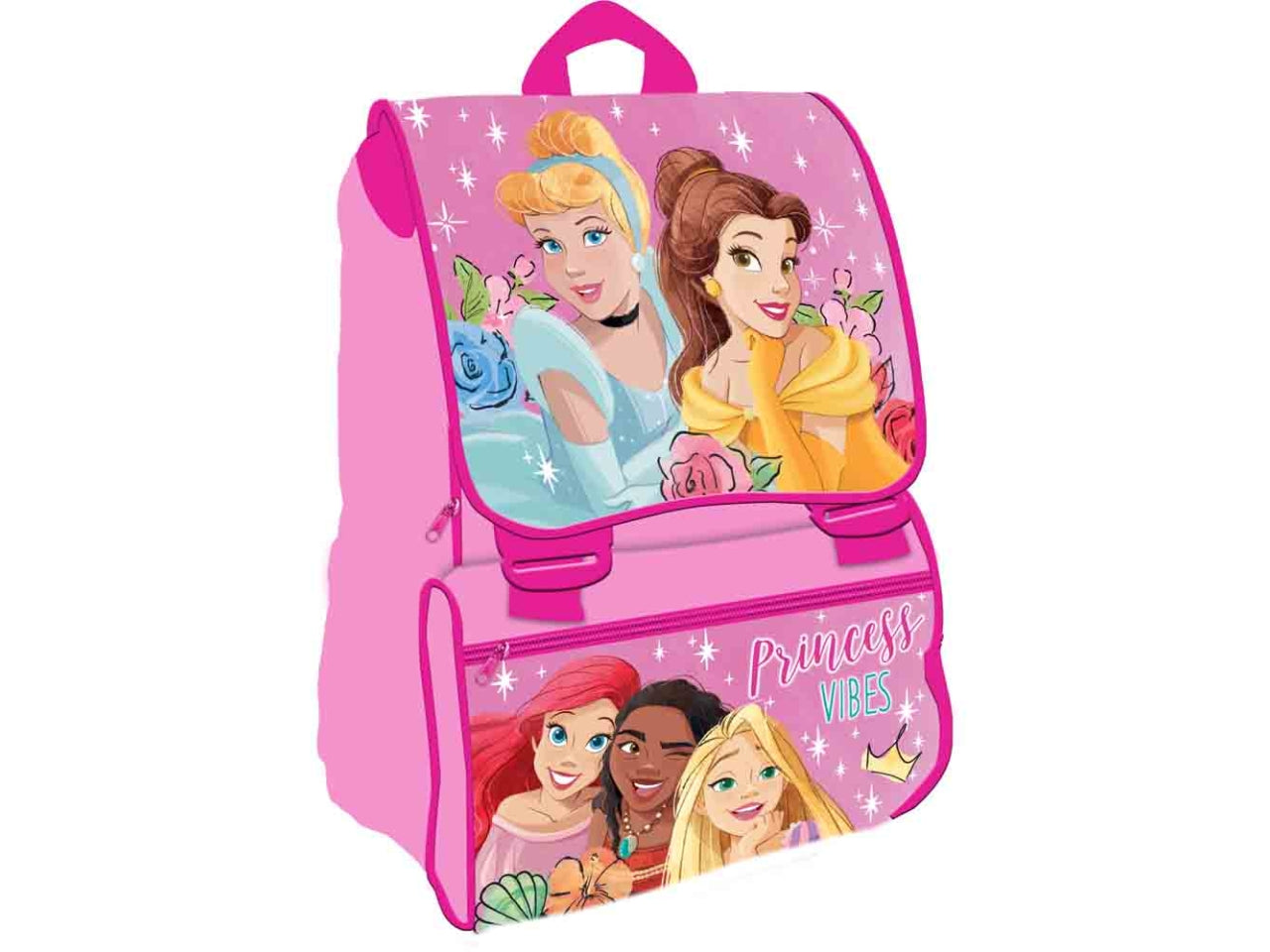 Zaino scuola Principesse estensibile in poliestere rosa 40x28x14 cm - Dimagraf