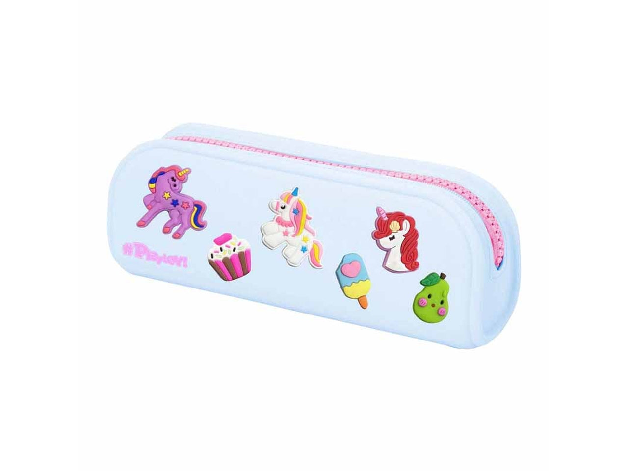 Astuccio in silicone con patches celeste con unicorni 19,5x8x5 cm - Dimagraf
