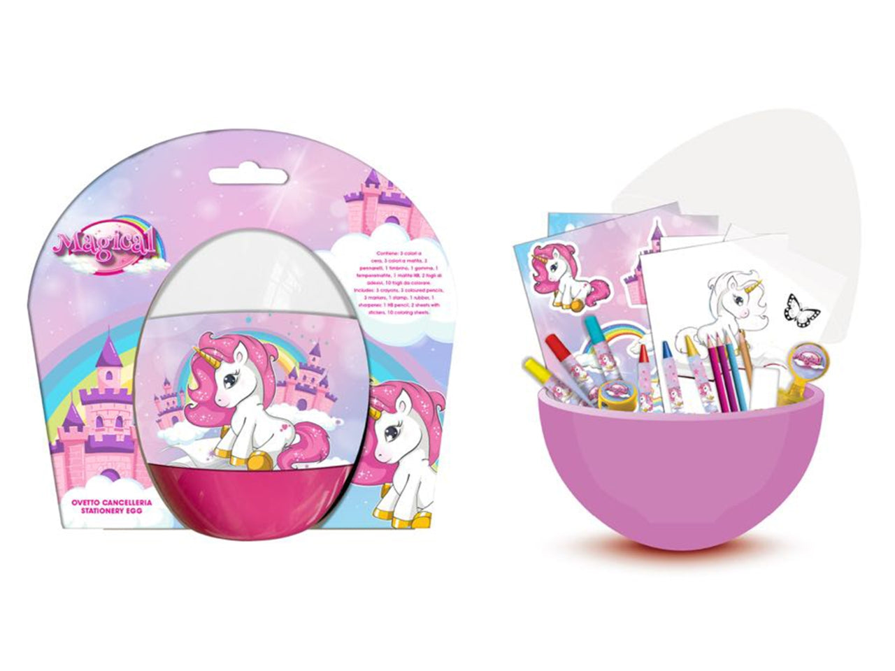 Uovo sorpresa cancelleria unicorno rosa per bambina etÃ  +3 - 15x10 cm - MC Group