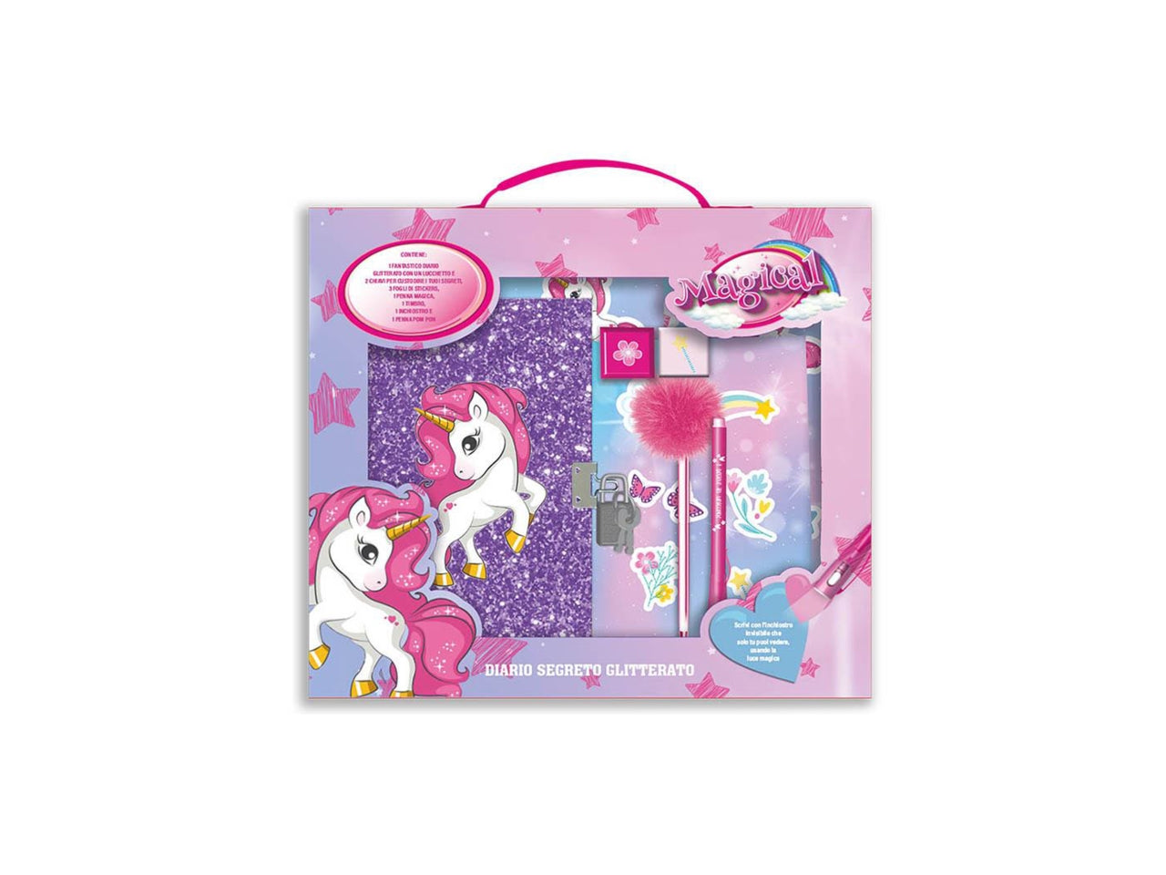 Diario segreto glitterato Unicorno con lucchetto lilla 14x20,5 cm - MC group