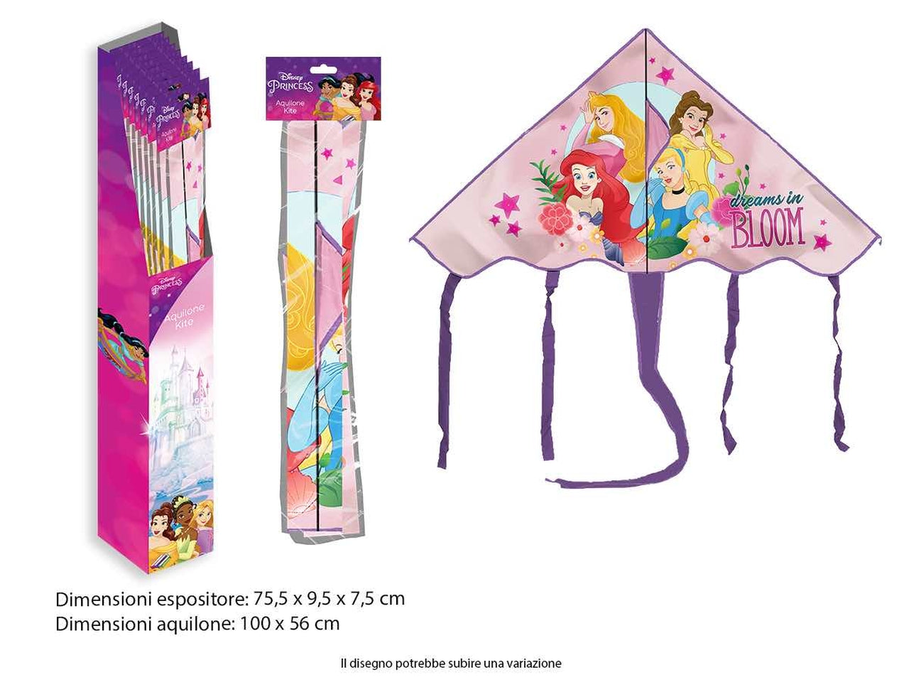 Aquilone per bambina Principesse Disney etÃ  3+ rosa e viola in plastica 95 cm