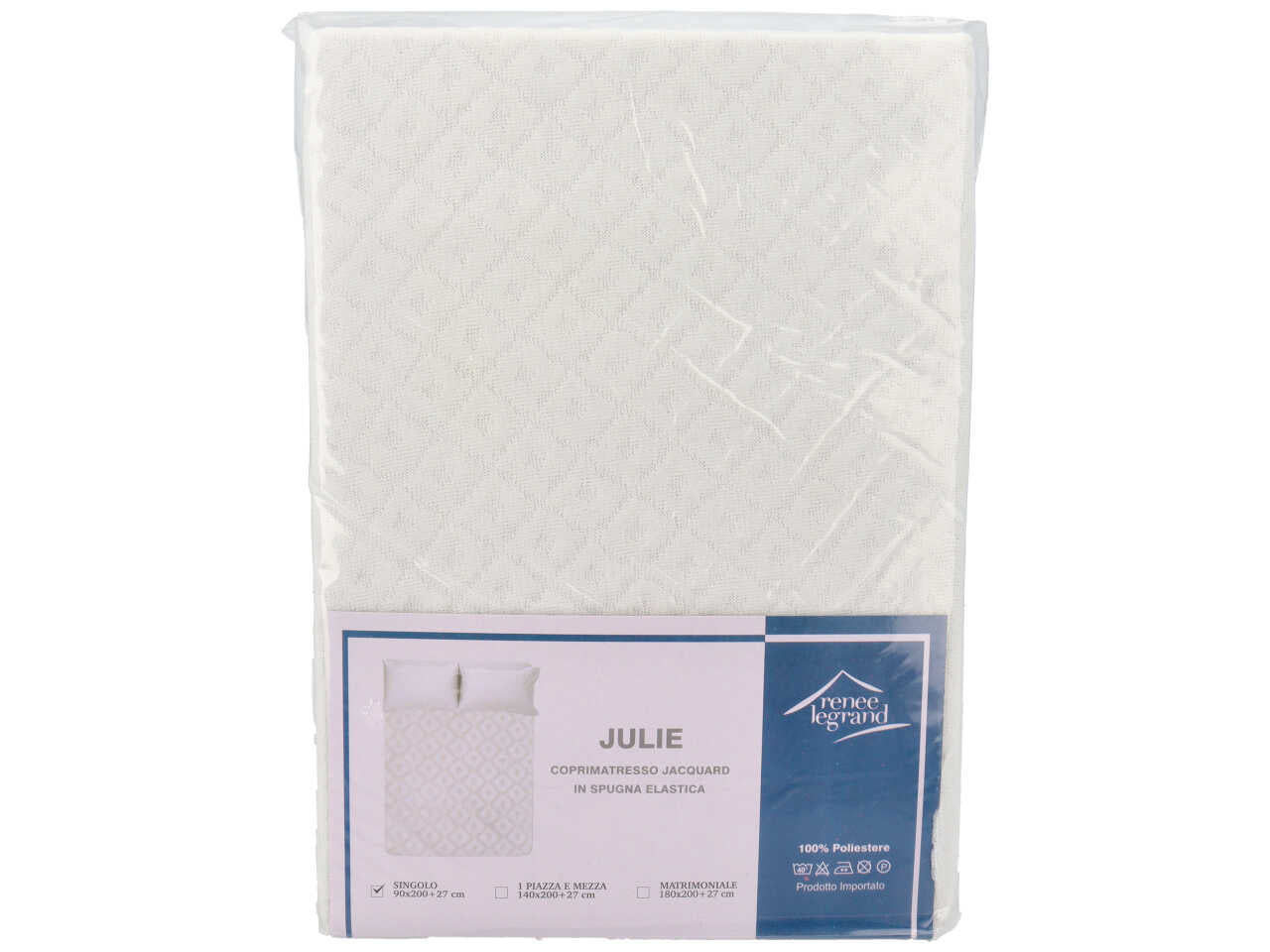 Coprimaterasso jacquard singolo bianco in poliestere 90x200x27 cm - Renee Legrand