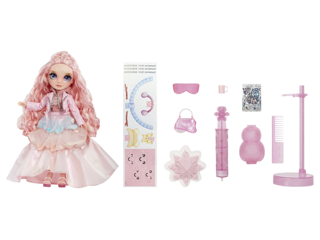 Rainbow High Winter Wonderland Doll Bella: Bambola Fashion Rosa di 28 cm con Abiti Invernali, Accessori e Kit Pupazzo di Neve, Gioco Unisex per Bambini 4+ | MGA Entertainment