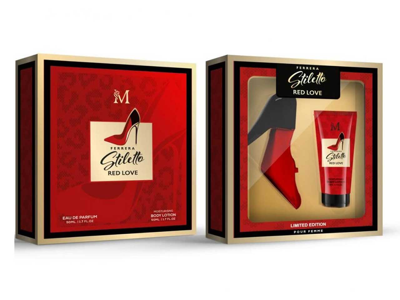 Set regalo da donna Montage Ferrera, stiletto red love, eau de parfum 50 ml e crema corpo 50 ml