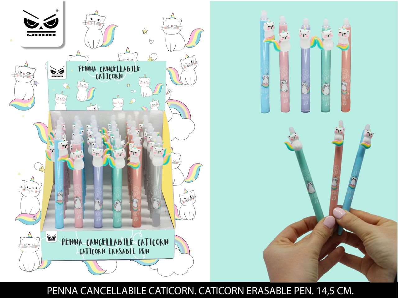 Penna cancellabile caticorn con inchiostro liquido blu punta da 0,5mm misura 14,5cm