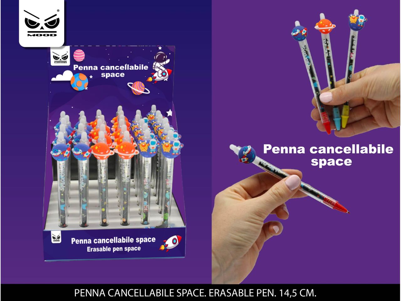 Penna cancellabile space con inchiostro liquido blu punta da 0,5mm misura 14,5cm