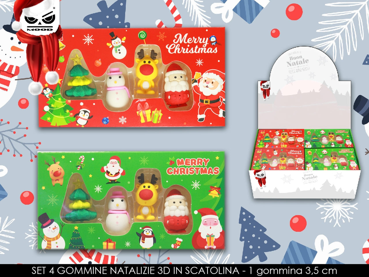 Gommine natalizie 3d in scatolina set da 4 gommine