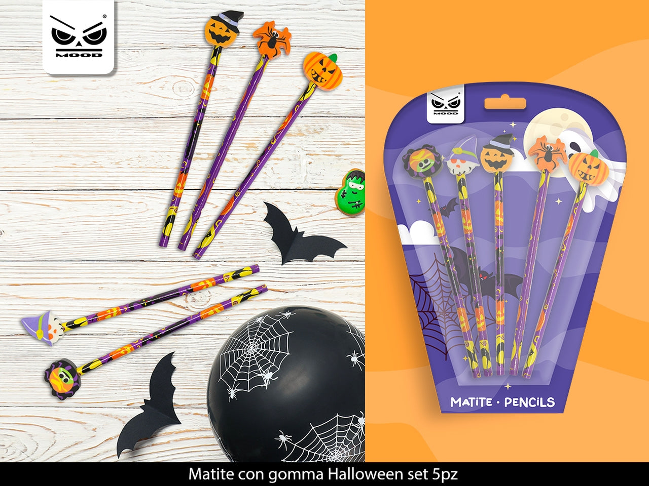 Matite halloween con gomma 5 pezzi