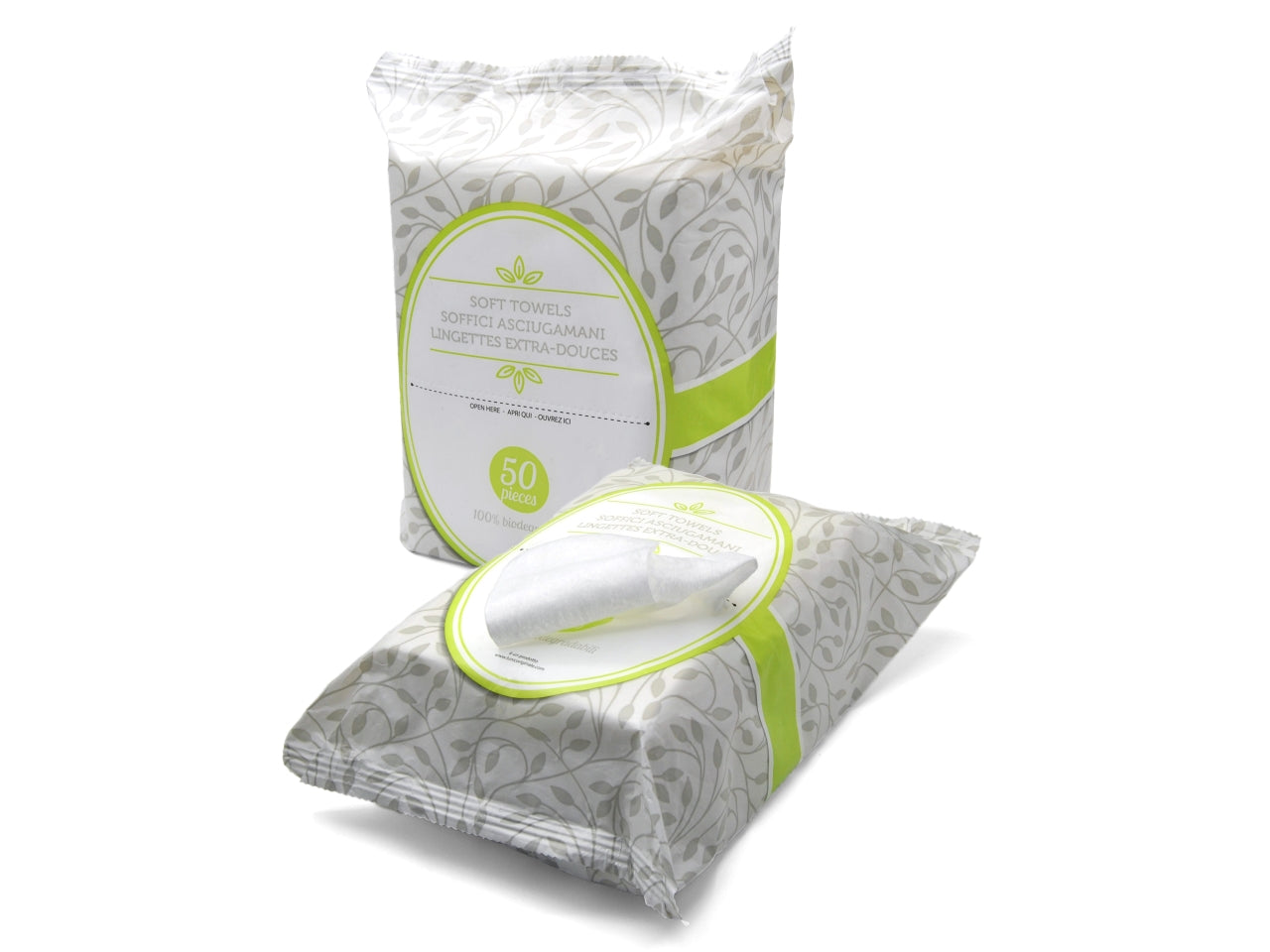 Asciugamani biodegradabili flow pack 30x38cm - la confezione contine 50 asciugamani
