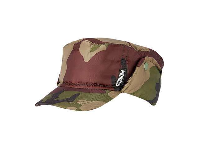Cappello con visiera e paraorecchie in nylon mimetico, taglie assortite