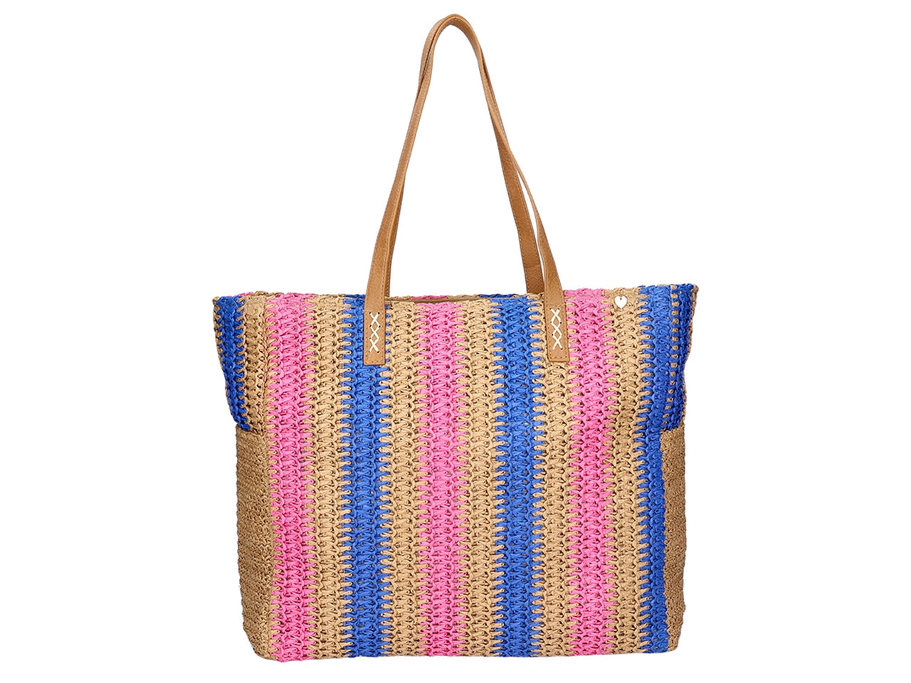 Borsa in carta paglia a righe con tasche laterali 40x37x18cm $