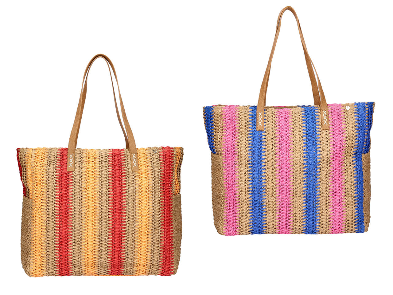 Borsa in carta paglia a righe con tasche laterali 40x37x18cm $