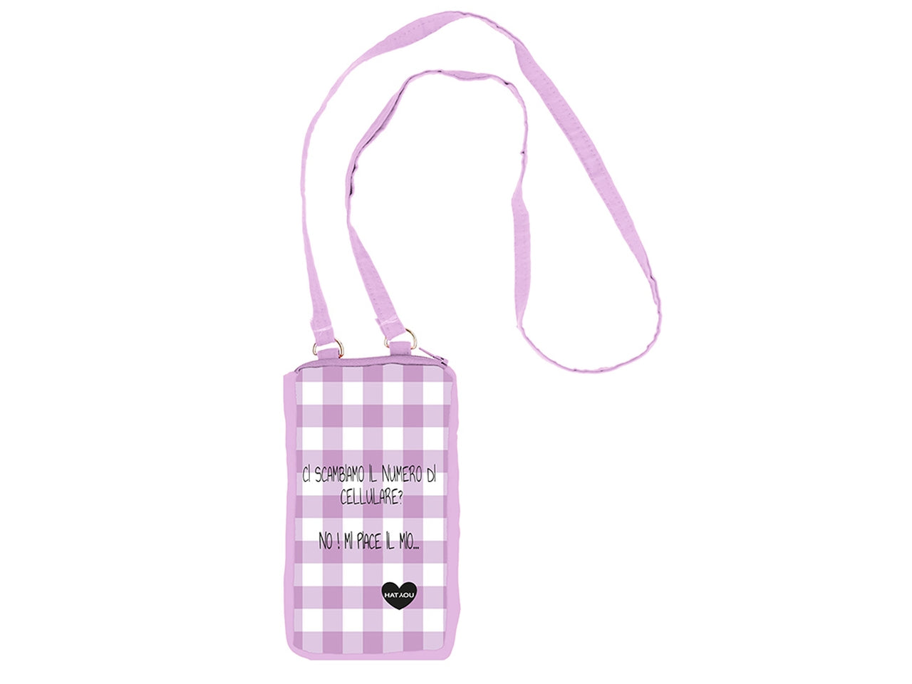 Custodia a tracolla per cellulare con scritte divertenti 18,5x10,5x1,5cm lilla