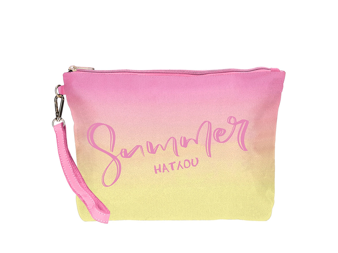 Pochette mare in poliestere con scritta summer rosa e giallo - Hat You $