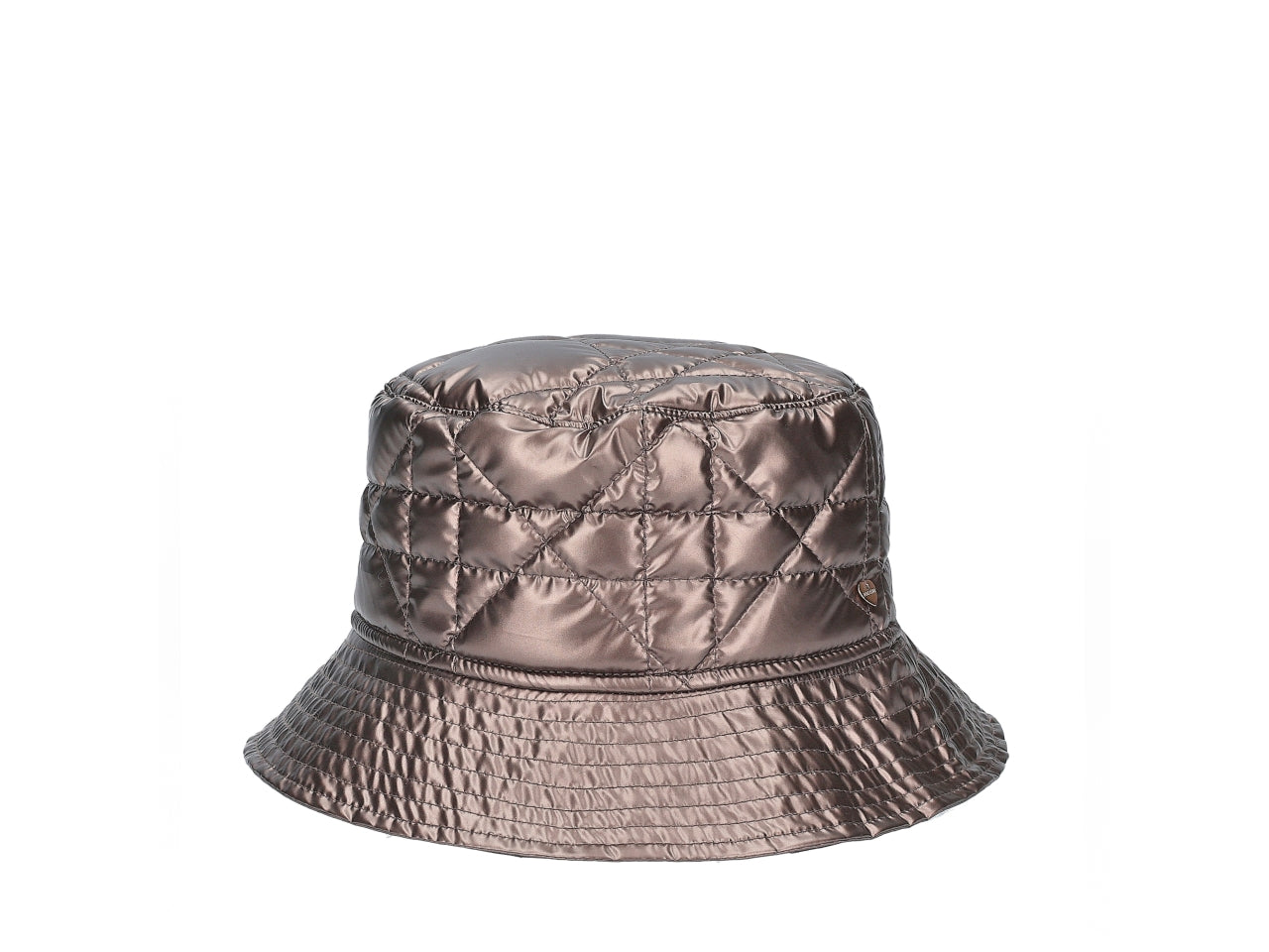Bucket in nylon metallizzato trapuntato marrone