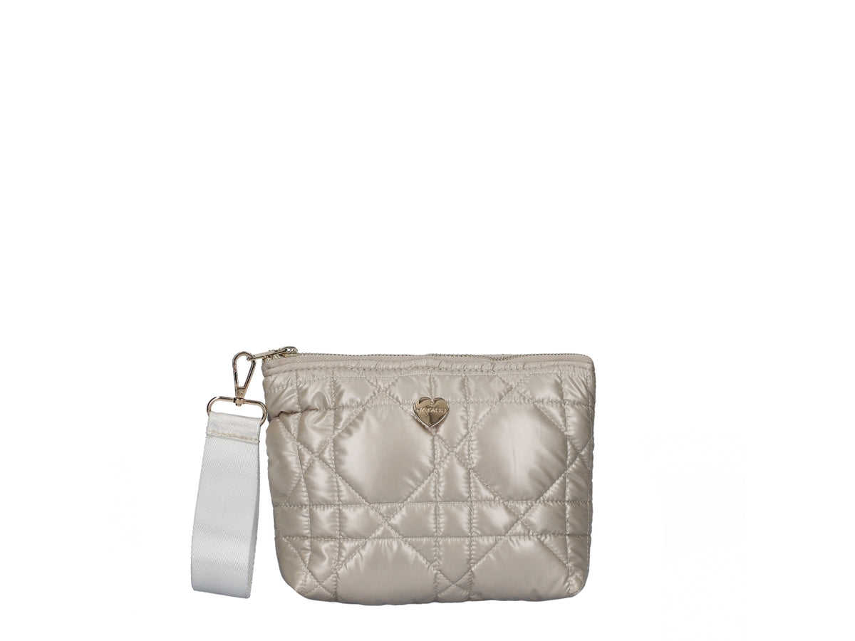 Pochette in nylon metallizzato 20x15x3cm beige