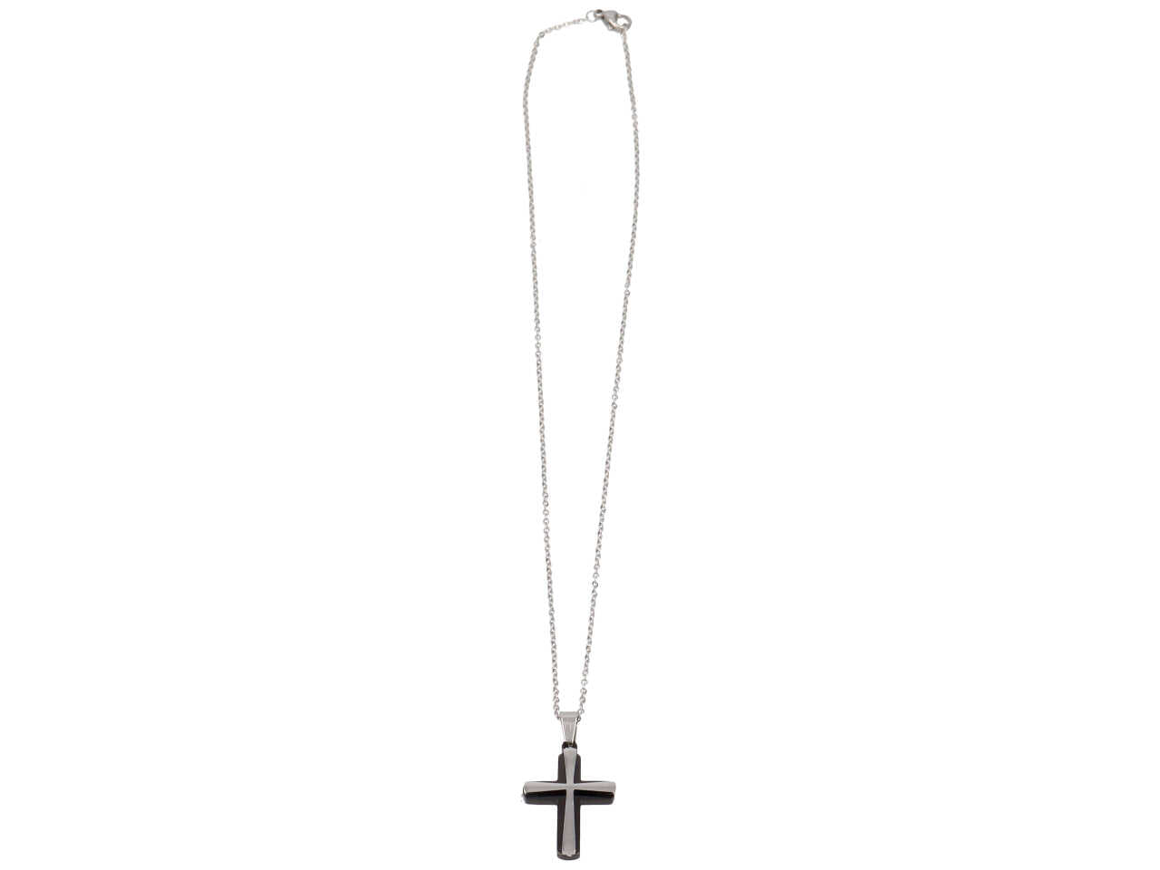 Collana croce in acciaio e nera