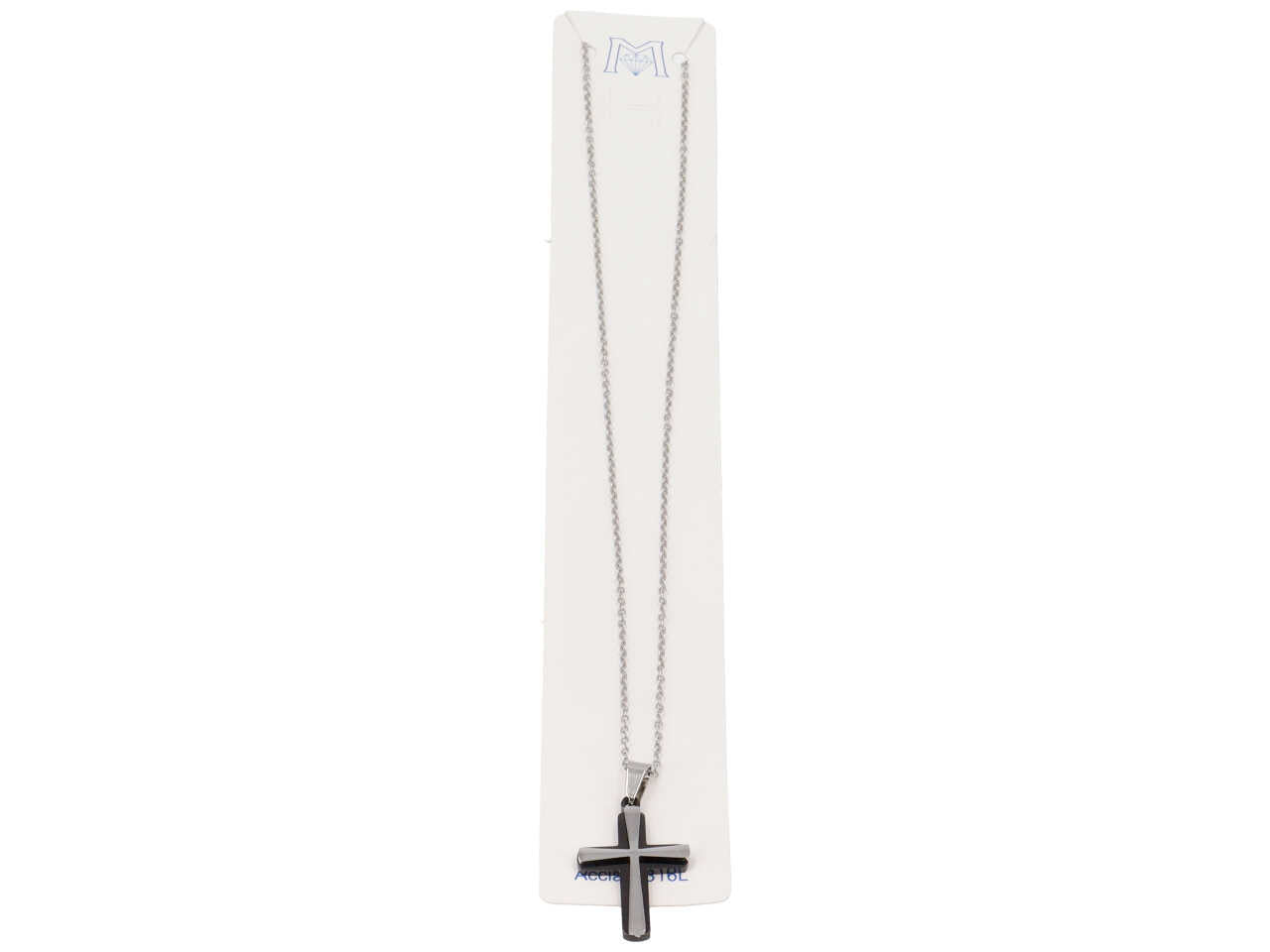 Collana croce in acciaio e nera
