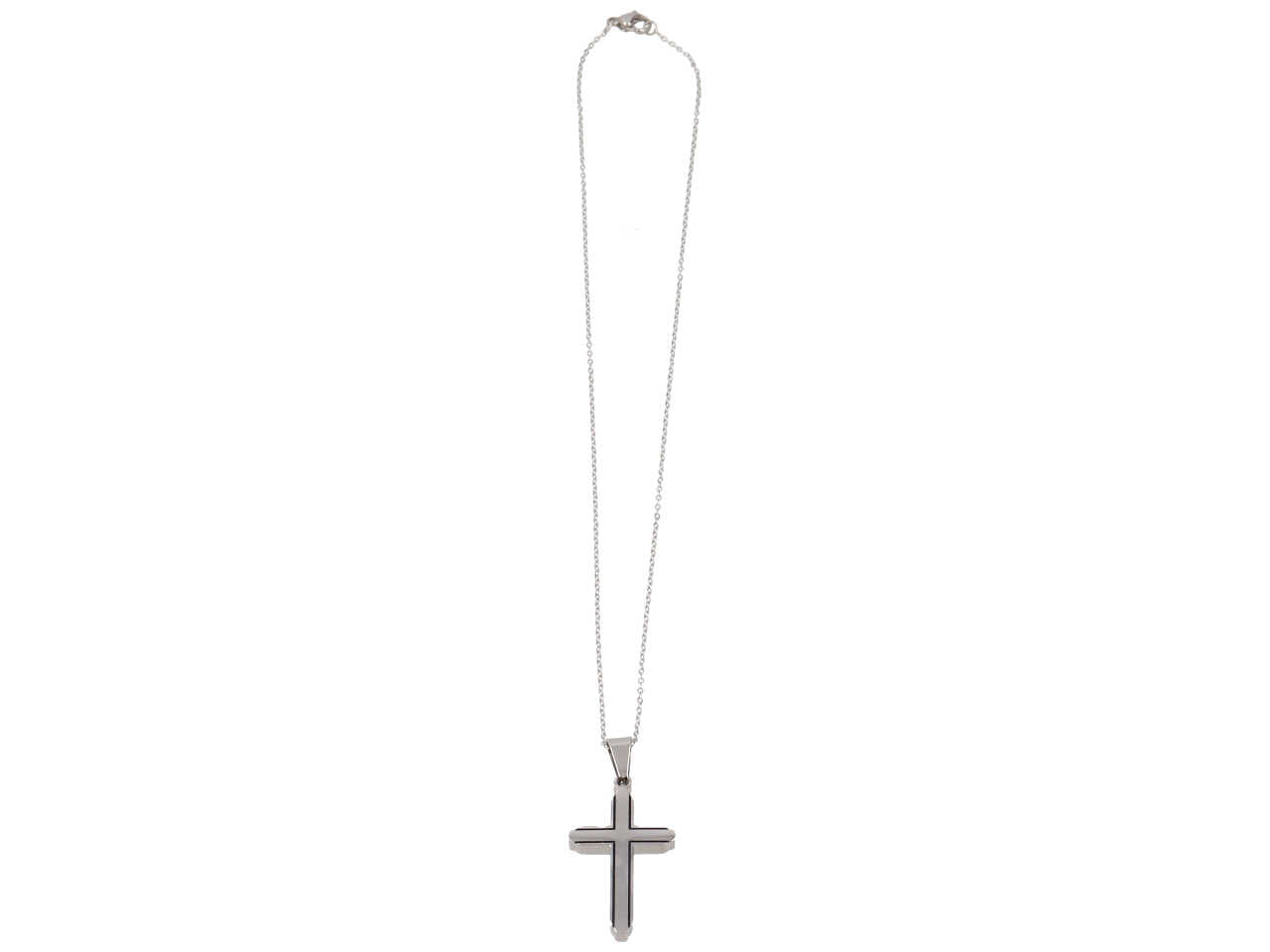Collana con ciondolo a forma croce color acciaio e nero