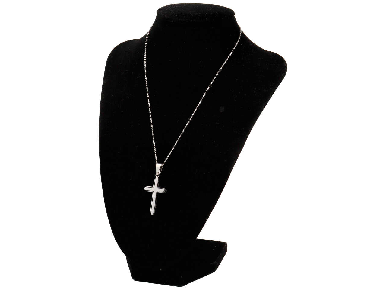 Collana con ciondolo a forma croce color acciaio e nero