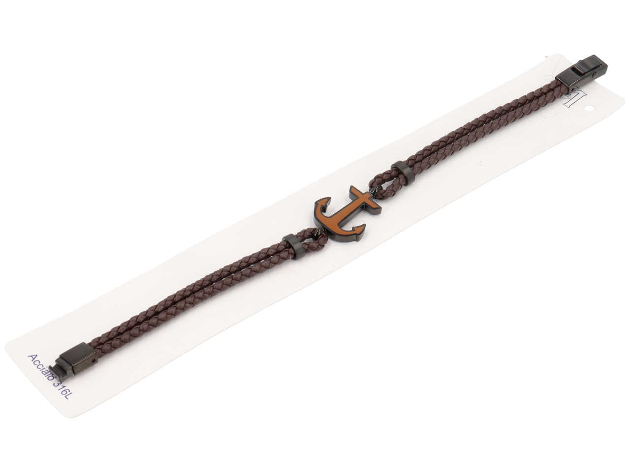 Bracciale cordoncino ancora marrone